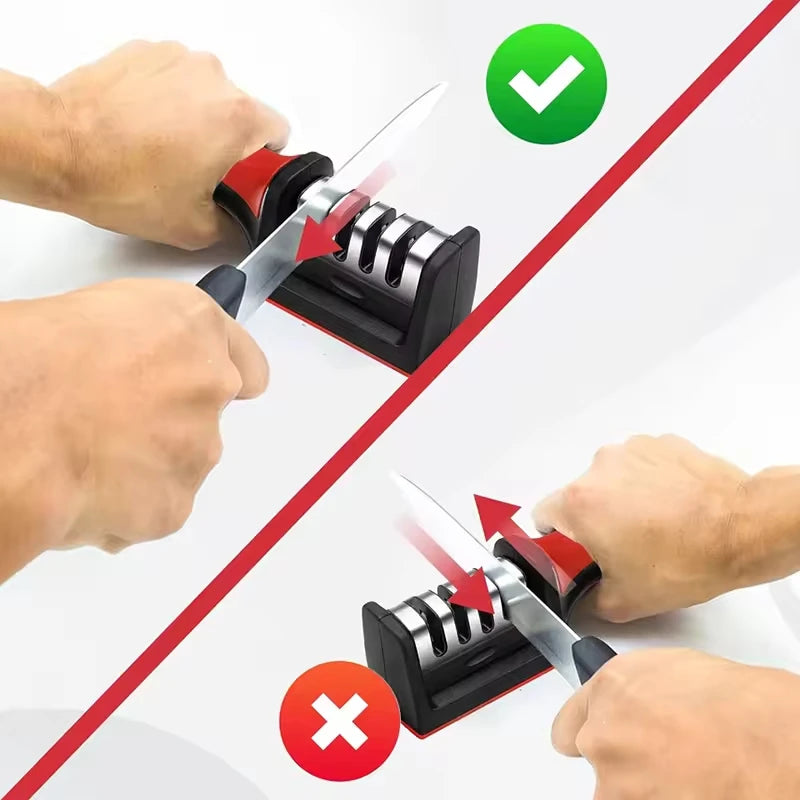 Ergonomic 3 Stage Manual Knife Sharpener Non-Slip Handle Kitchen Knife Sharpening Tool for Home Cooking
