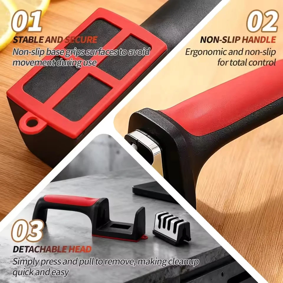 Ergonomic 3 Stage Manual Knife Sharpener Non-Slip Handle Kitchen Knife Sharpening Tool for Home Cooking
