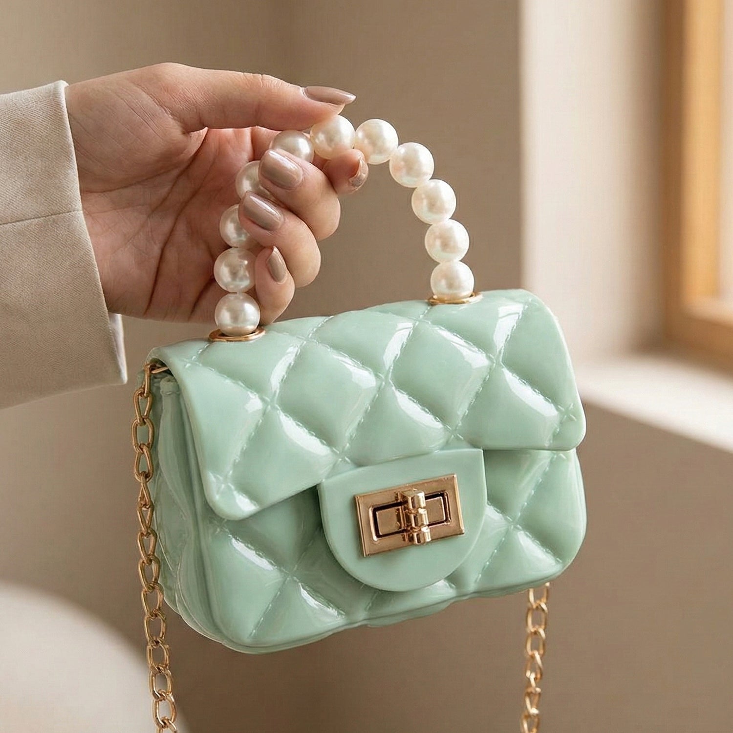 Elegant Quilted Mini Handheld  Sling Fashion Handbag (1 Pc)